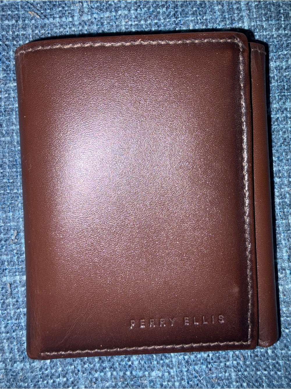 Perry Ellis Brown Leather Tri-Fold Wallet